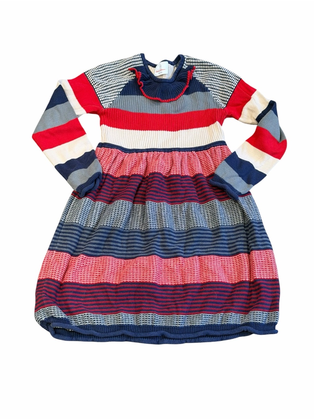 Hanna Andersson, Multicolor Striped Knit Dress - Navy, Red,Cream, Gray, Size 130